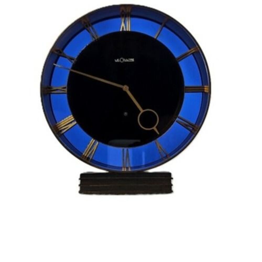 Rare LeCoultre Swiss Cobalt Blue Glass Desk Clock Art Deco Mid‑Century 8‑Day